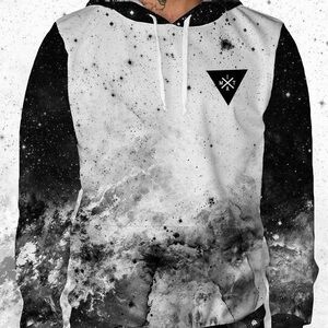 Into the AM Men's Black and White Graphic Galaxy Splatter Hoodie NWOT XL